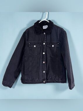 Redial Sherpa Lined Denim Jacket Black Women’s Size Large Warm Classic Everyday